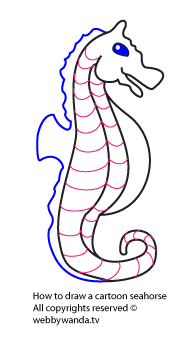 How to draw a cartoon seahorse step 4